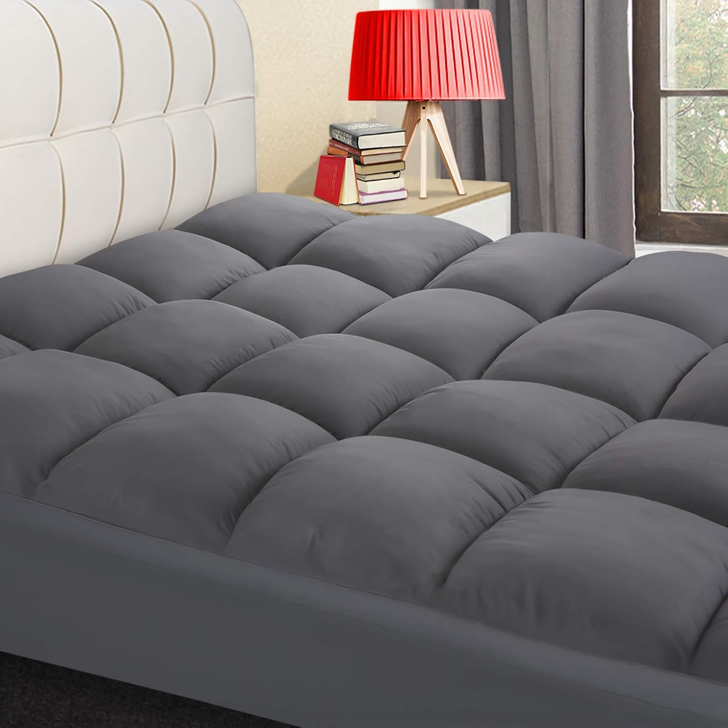 Amazon Com Coonp Queen Mattress Topper Extra Thick Mattress Pad Cover Cooling Pillowtop With 8 21 Inch Deep Pocket 3d Snow Down Alternative Fill Queen Grey Kitchen Dining