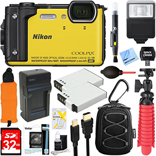 Nikon-COOLPIX-W300-16MP-4k-Ultra-HD-Waterproof-Digital-Camera-Yellow-32GB-Memory-Flash-Deluxe-Accessory-Bundle