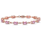 Gem Stone King 18K Rose Gold Plated Silver Pink Sapphire and White Moissanite Tennis Bracelet For Women (8.11 Cttw, Gemstone Birthstone, Oval 6X4MM, 6.5, 7, 7.5 Inch)