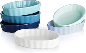 Sweese 504.003 Porcelain Ramekins Oval Shape - 4 Ounce for Creme Brulee - Set of 6, 4.7 x 3.2 x 1 Inch, Cool Assorted Color