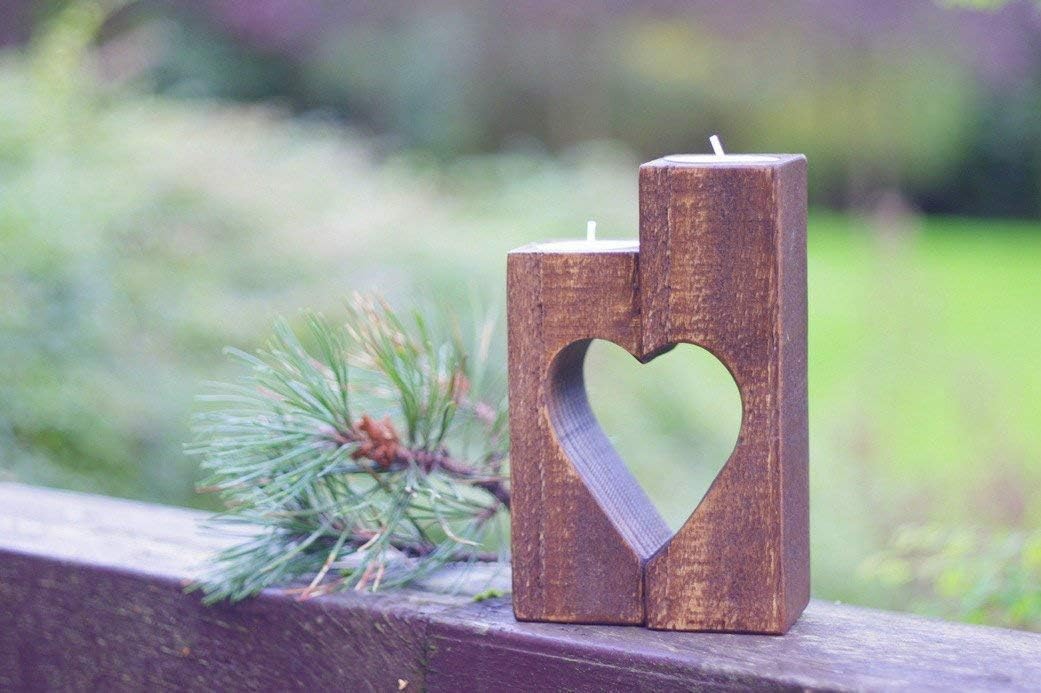 Rustic heart candle holder, wooden tea candle holder, reclaimed wood block candles, wedding table decorations, 5th wedding anniversary gift, mother in law gift, Mother's day gift for grandmother