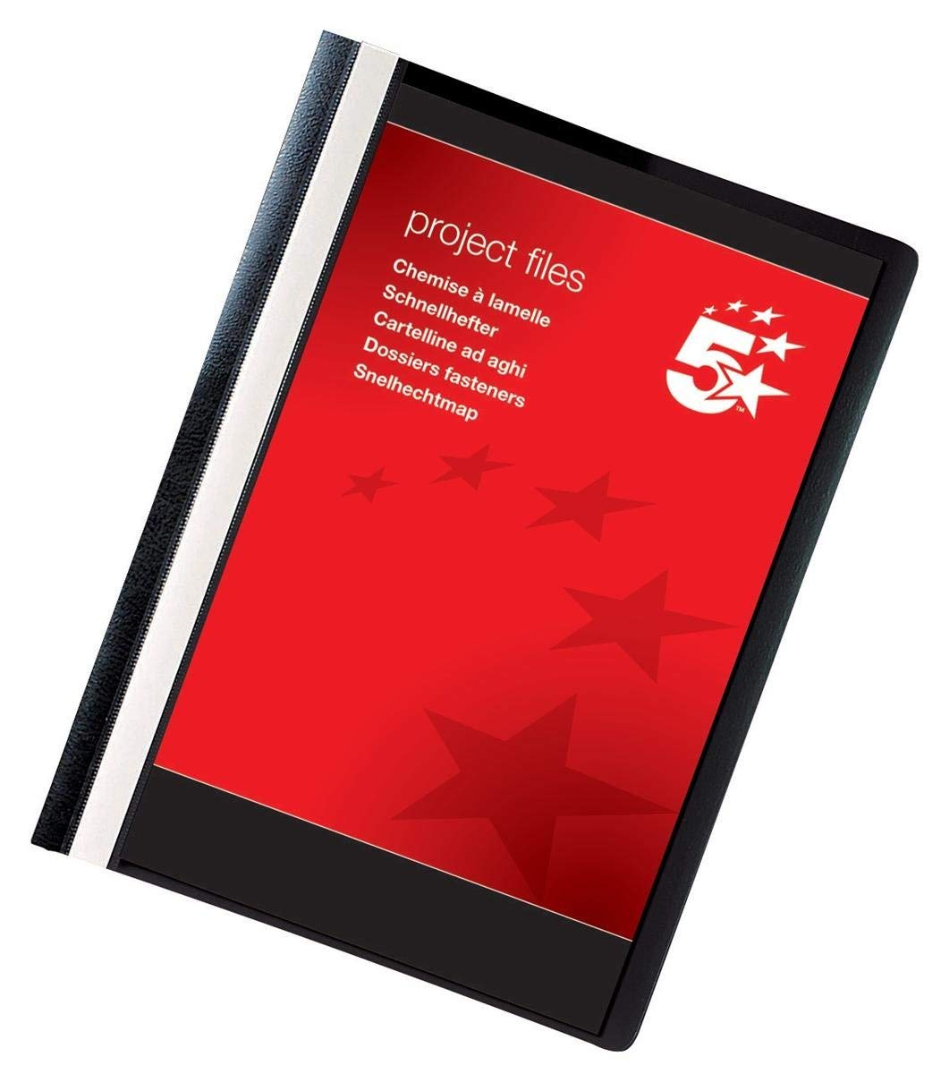 5 Star Office Project Flat File Lightweight Polypropylene with Indexing Strip A4 Black [Pack 5]