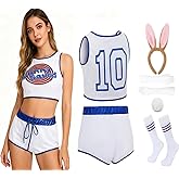 Halloween Costumes #10 Lola Jersey Bunnies Space Movie Lady Cheerleading Top&Shorts Outfit with 4pcs