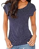 Coutgo Woman Sexy Short Sleeve Shirt Round Neck Dots Blouse Tops