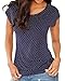 Coutgo Woman Sexy Short Sleeve Shirt Round Neck Dots Blouse Tops (L, Navy)