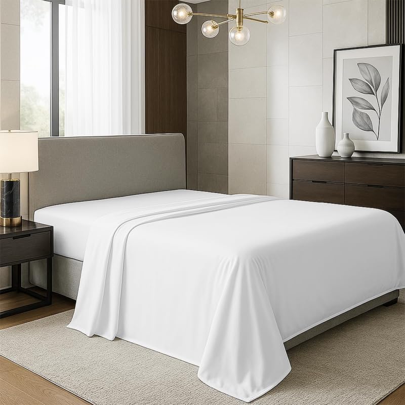 DTEX HOMES 400 Thread Count Egyptian Cotton Sateen Flat Sheet King - White