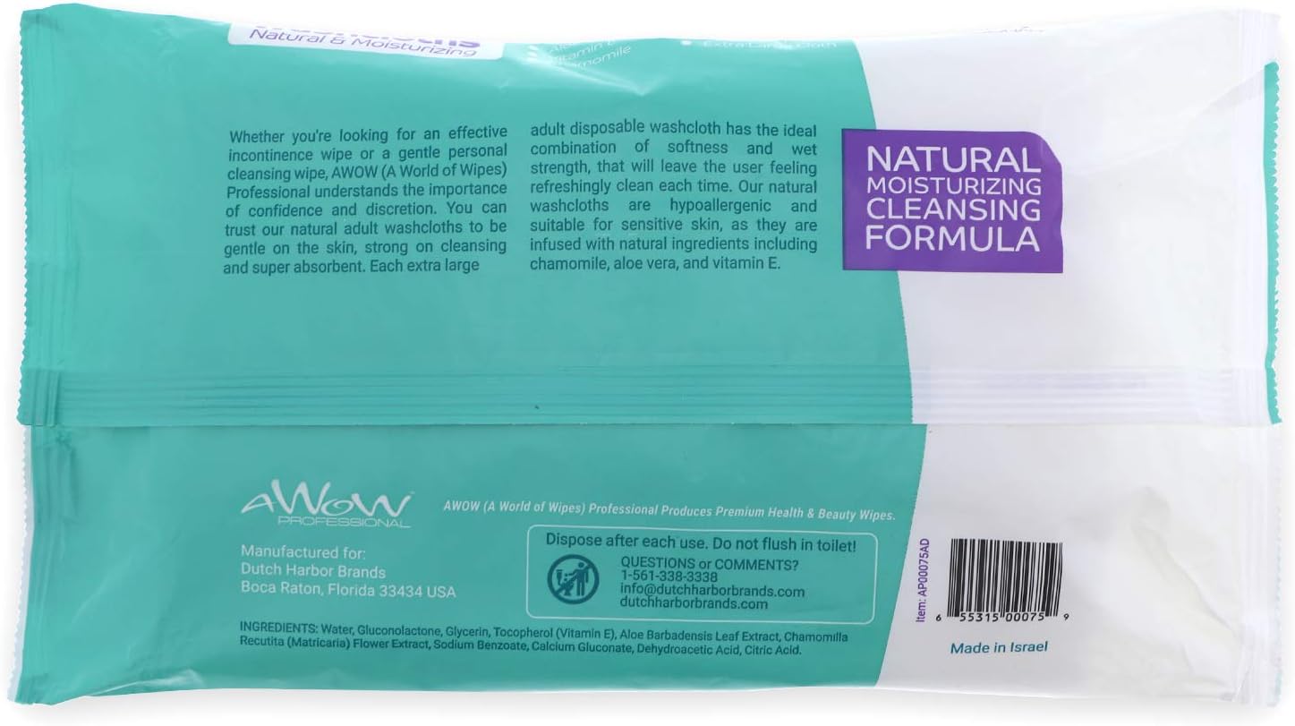AWOW Professional Natural Adult Cleansing Disposable Washcloths, 50 Large Bath or Incontinence Natural Wipes (4 Packs/200 Wipes): Health & Personal Care