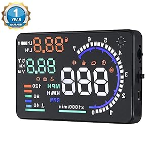 Qiilu A8 Head Up Display,5.5'' OBD II Car Windshield HUD with Speed Fatigue Warning RPM MPH Fuel Consumption Multiple-Color Bright