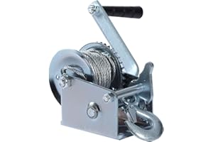 Hand Winch Heavy Duty 600lbs with Steel Cable and Ratchet Handle Hook 2 Gear Manual Crank Towing Winch for ATV Boat Trailer T