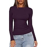 Darong Women's Long Sleeve Crew Neck Shirts Fall Basic Casual Ruched Side Slim Fit T Shirts Tee Tops