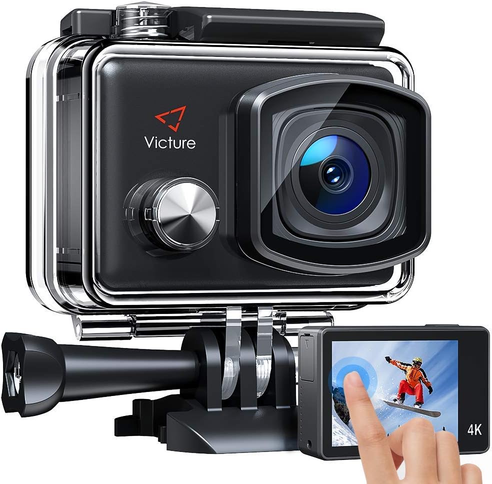 Victure AC900 4K 30fps Action Camera 20MP WiFi Touch Screen 30M Underwater Recording Camera PC Webcam Sports Cam with 2 1350mAh Rechargeable Batteries and Helmet Accessories Kit Included