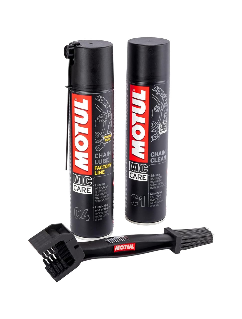 Chain Lubricating Cleaner Kit - Motul C4 400 ml + C1 400 ml + Chain Cleaning Brush