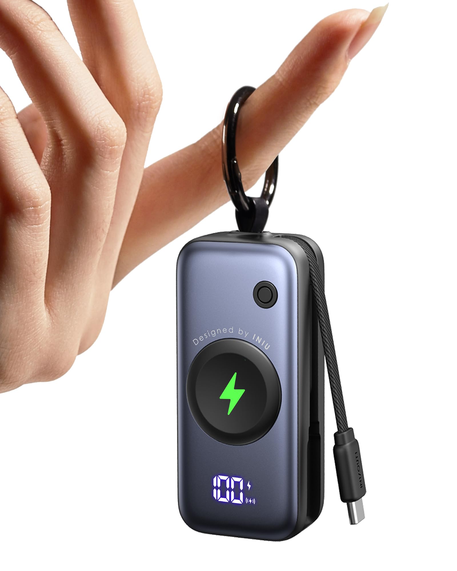 INIU Power Bank, 5000 mAh 20 W PD Mini Power Bank with Integrated USB-C Cable, Accessories for Apple Watch, Power Bank Travel Accessories for Apple Watch Ultra 11 10 9 8 7 6 SE, iPhone 17 16 15