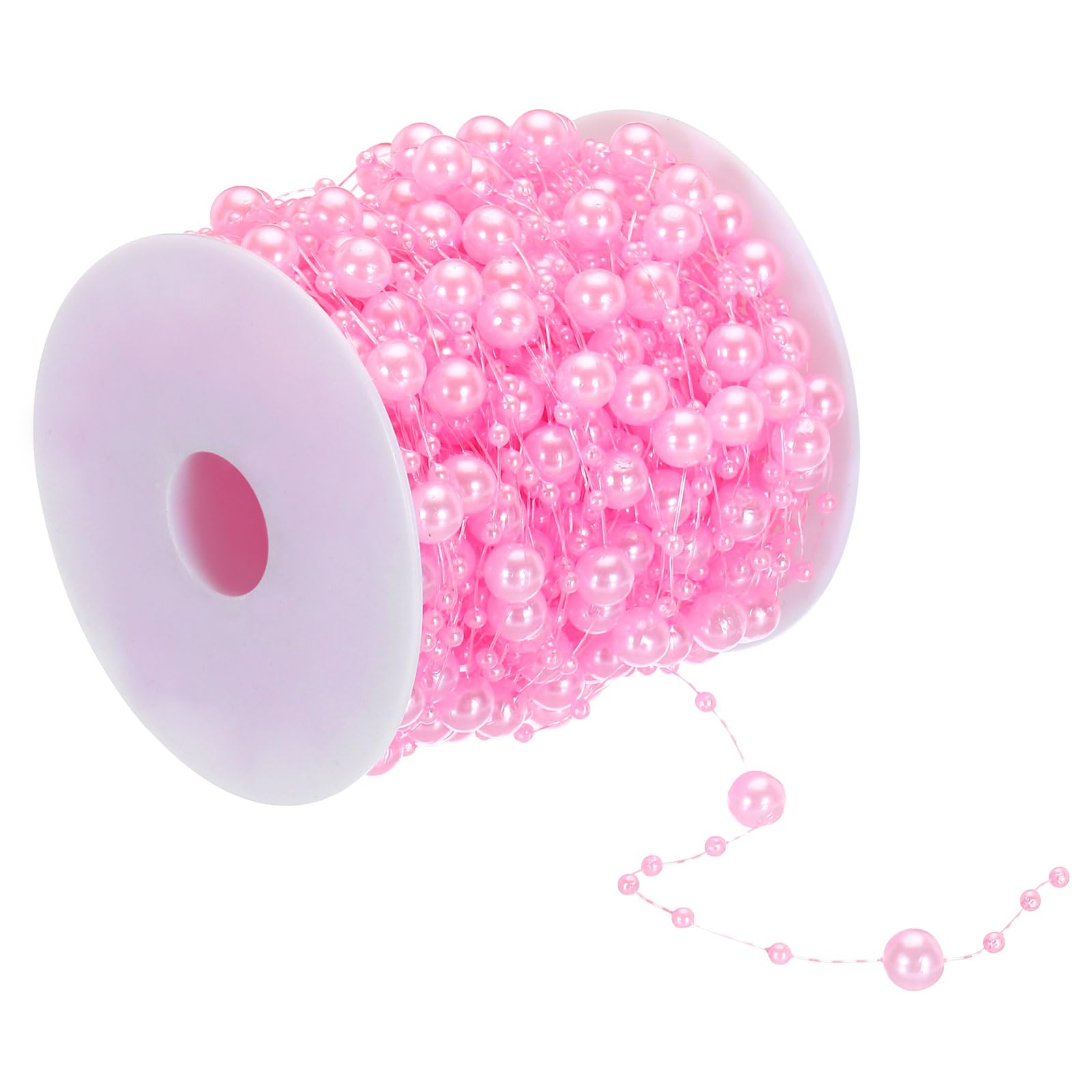 PATIKIL 8mm/ 3mm Faux Pearl Beads Garland, 98.4 Ft Pearl String Chain Pearl Roll for Craft Wedding Party Home Decorative Jewelry Making Christmas Tree, Pink