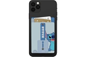 iJoy Disney Lilo and Stitch Wallet Stick On- Adhesive Cell Phone Wallet Card Holder with Finger Strap and Kickstand - Lilo and Stitch Gifts, Stitch Stuff