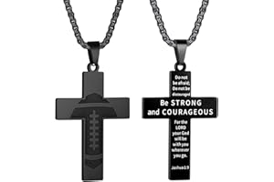 HattiDoris Football Cross Necklace for Boys Inspirational Bible Verse Cross Pendant Stainless Steel Chain 22+2 inch Football Sports Jewelry Football Gift for Men Women