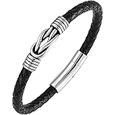 STARCHENIE Leather Infinity Knot Bracelet for Men Stainless Steel Men's Black Braided Leather Bangle Bracelets
