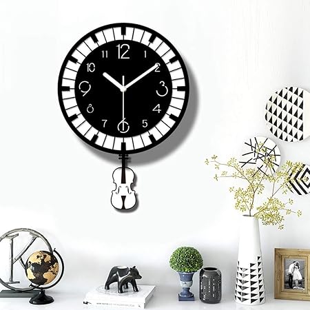 Amazon De Wanduhr Im Modernen Design Swing Musik Violine Acryl Wanduhr Schwarz Weiss Keys Nordic