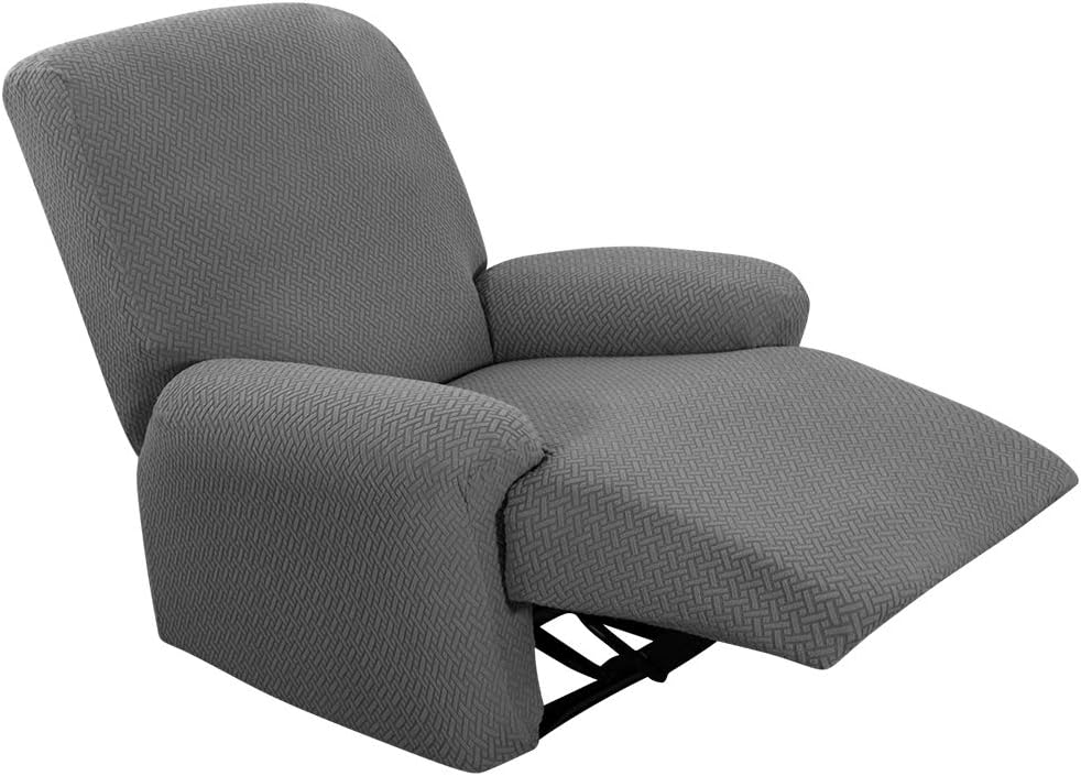 Home Queen Stretch Jacquard Sofa Covers, 4-Piece Non-Slip Stripes Couch Slipcover, Furniture Covers for Dogs, Kids, Pets (Recliner, Grey)