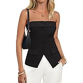ZESICA Strapless Blazer Vest for Women 2026 Summer Going Out Sleeveless Button Down Dressy Tube Vest Tops Trendy Waistcoat