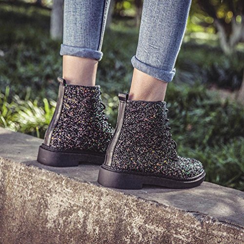 Hot Sale! Women Boots,Sunfei Women Flat Ankle Snow Motorcycle Boots Female Suede Leather Lace-Up Boot (Shine Black, 36)