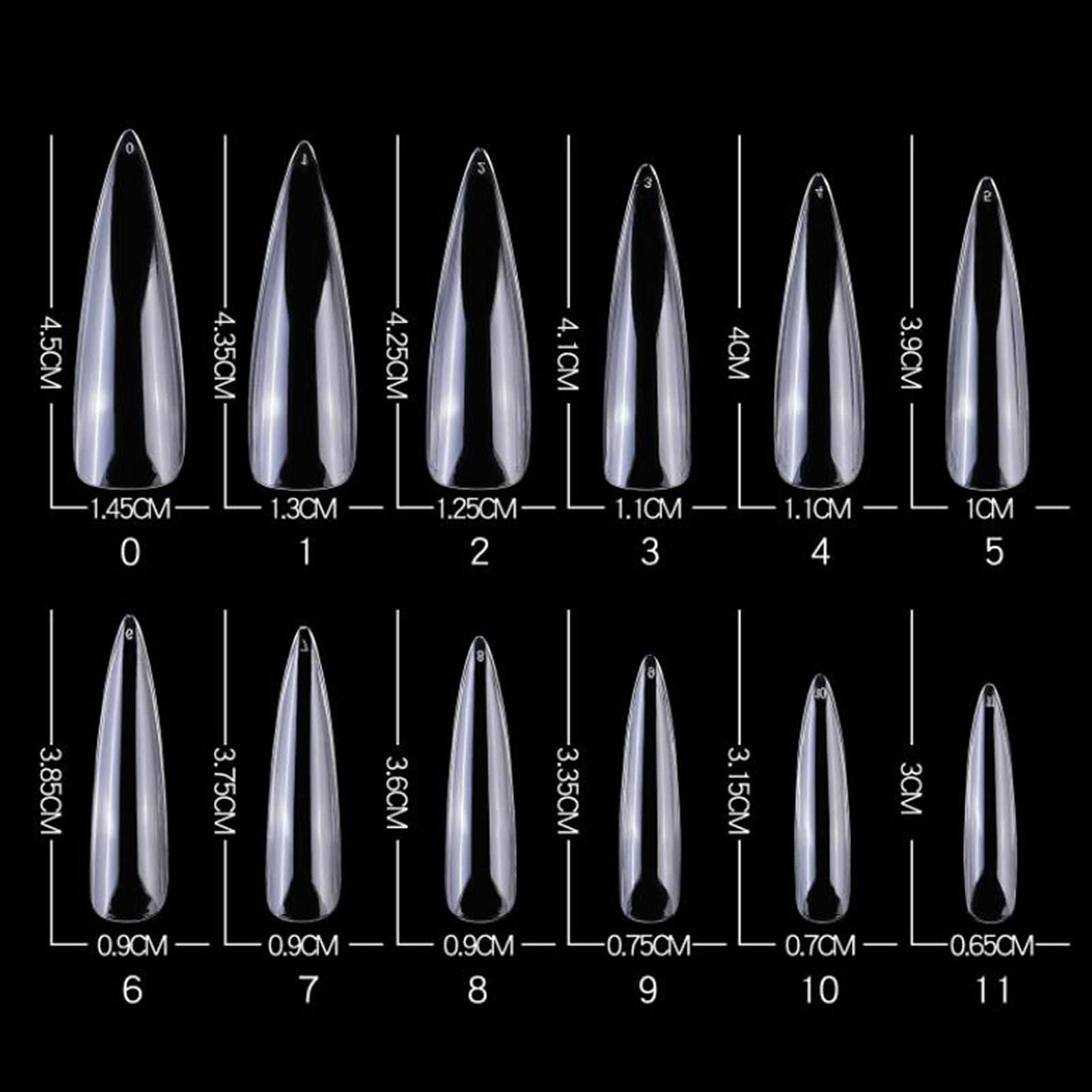 LoveOurHome 240pc Long Stiletto Nail Tips XL Clear Acrylic False Nails Pointy Stiletto Artificial Fake Nail Art Tips Full Cover 12 Size Manicure DIY Fingernails Design Nail Decor for Women Girls - Image 3