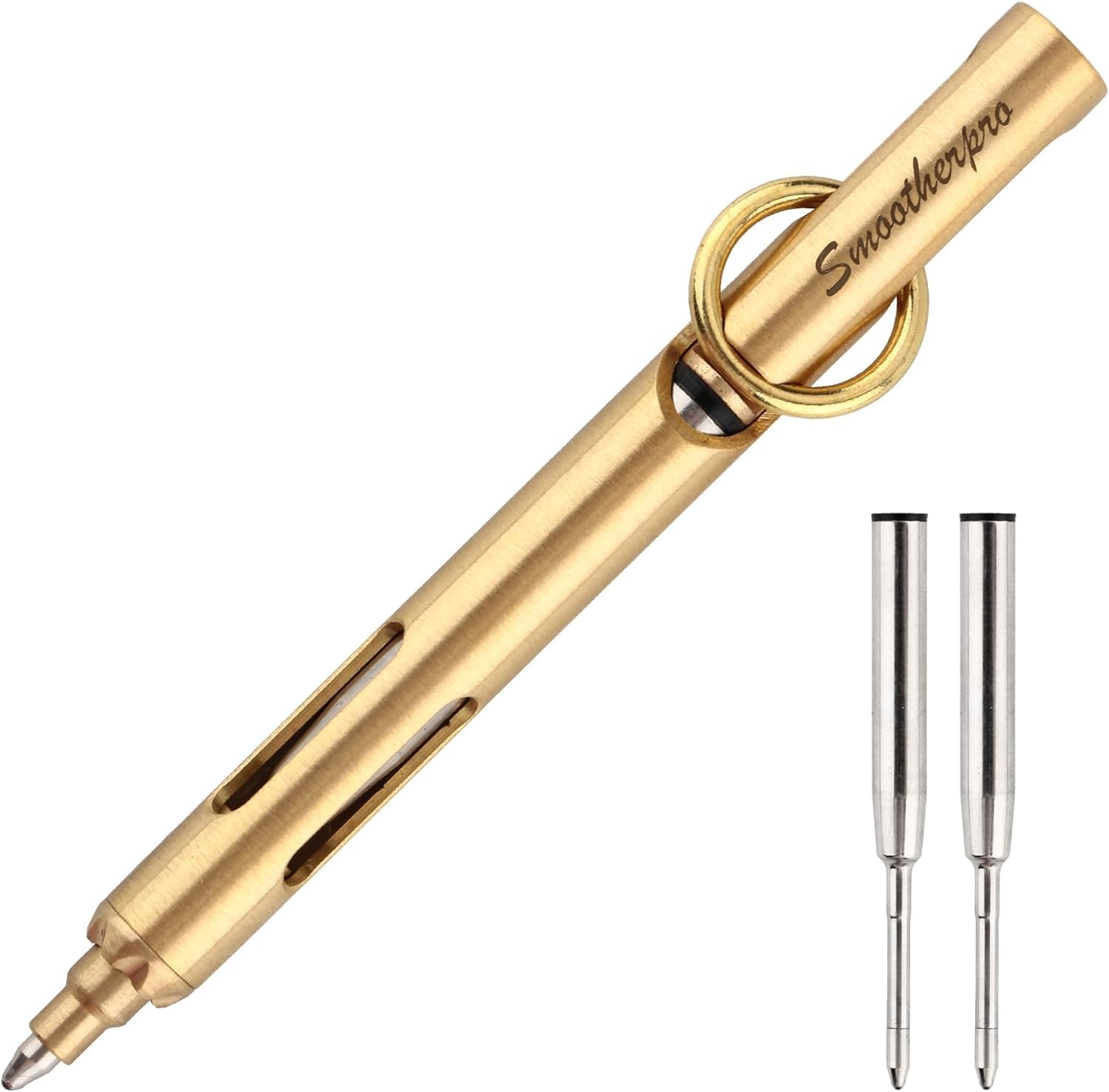 SMOOTHERPRO Solid Brass Ballpoint Pen Mini Lightweight Pen for Pocket Business Signature Color Natural (MN01N)