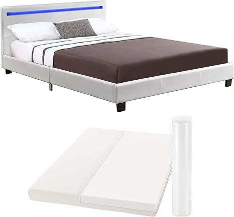 Artlife Polsterbett Verona 120 200 Cm Bett Komplett Mit Led Beleuchtung Matratze Und Lattenrost Kunstleder Bezug Weiss Jugendbett Amazon De Kuche Haushalt Wohnen