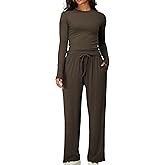 iGENJUN Women's 2 Piece Sets Long Sleeve Scoop Neck Crop Top Wide Leg Tracksuits Casual Lounge Set Matching Sets