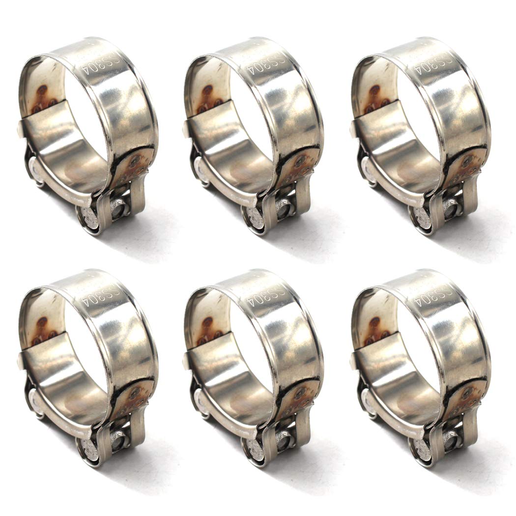 26-28mm T-Bolt Clamp 304 Stainless Steel Pipe Clamp Heavy Duty Hose Clamp (Pack of 6)