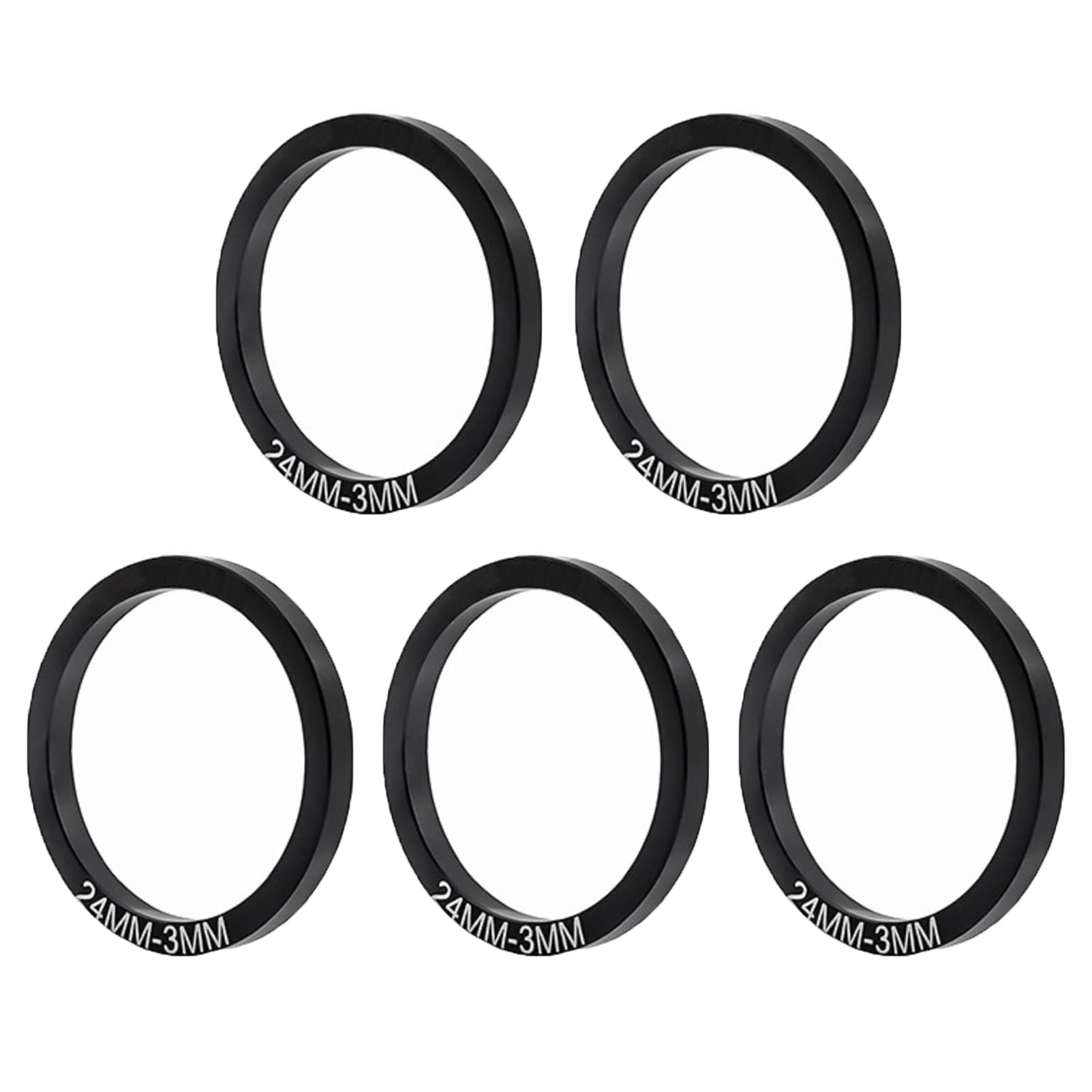 Yundxi 5 Pieces Bicycle Washer Set Road Bike Bottom Bracket Speed Cassette Washer Anodized Aluminum Alloy MTB Flywheel Hub Washer Spacer (Black Dia. 24mm Thick 3mm)