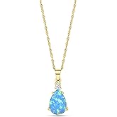 14K Gold Blue Opal Necklace for Women - 8x12mm Teardrop Gemstone Pendant Necklace - 45cm Gold Chain - October Birthstone Necklace Gold -Jewelry for Women