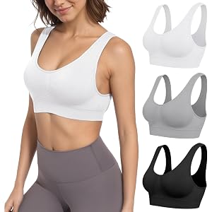 SAYCELI Sports Bras for Women - 3 Pack Seamless Comfortable Low Impact Wireless Bra with Removable Pads for Yoga Gym Workout