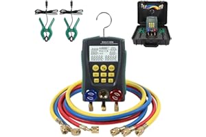 CMTOOL Digital HVAC Gauges with 3 Hoses, 89 Refrigerants, Digital Manifold Gauges Set, Pressure and Temp Test, HVAC Tools with 2 Temperature Clamps, for R134A 1234YF R22 R12 R404A R410A, etc