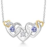 Gem Stone King 925 Silver and 10K Yellow Gold White Lab Grown Diamond and Blue Tanzanite Heart Shape Pendant Necklace For Women (0.93 Cttw, with 18 Inch Chain)