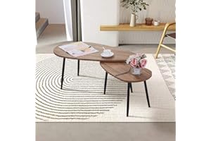 NIERN Nesting Coffee Table Set of 2, Wood Stacking Sofa Side Table for Living Room Office (Deep)