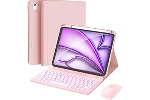 RAYMCRAFT for iPad Air 11-inch Case with Keyboard M3/M2 (2025/2024), Mouse and Detachable Wireless Keyboard, 7-Color Backligh