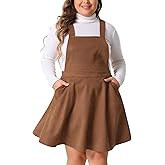 Agnes Orinda Plus Size Pinafore Dress for Women Faux Suede Sleeveless Overall Dress Casual Vintage A Line Jumper Dresses