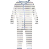 KicKee Print Convertible Sleeper, Long Sleeve Footless Bodysuit, One-Piece Ultra Soft Sleepwear (Pond Sweet Stripe - 6-9 Months)