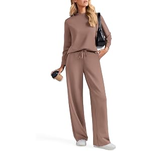 PINSPARK 2 Piece Sets for Women Wide Leg Pants Mock Neck Sweatsuits 2026 | Relaxed Fit, Matching Sets, Tracksuits, Fall Outfi