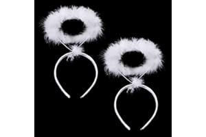 UNIME 2 Pack Angel Halo Headbands Feather Angel Headband White Halo Hair band Halloween Christmas Costume Accessory Party Accessories for Adult Teens Girls Women(White)