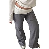 FOMOYUU Women's Fold Over Lounge Pants Low Rise Wide Leg Yoga Sweatpants Stretchy Bell Bottoms Leggings Roll Over Pants