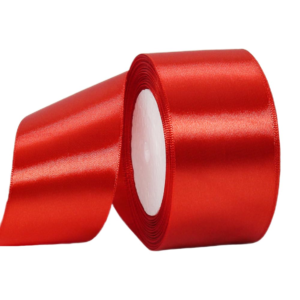 Wide Red Ribbon 50mm Satin Ribbons for Gift Wrapping,22m 1.9Inch Cake Ribbons Silk Thick Ribbon Red for Crafting,Union Jack British,Christmas,Wedding Car,Bouquets,Party,Cake Decorations