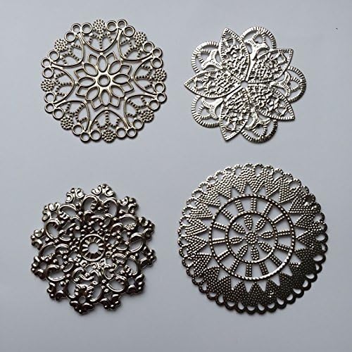 20 pcs Silver Tone Round Embellishment Scrapbooking Paper Art Craft Metal Stamping Lace 1 3/4" to 2 1/8"