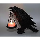 Gothic Crow Light Holder Halloween Candle Holder, Fake Raven Tealight Holder with Skull Base, Resin Statue for Indoor Spooky Home Decor
