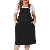 Agnes Orinda Women's Plus Size Denim Overall Dress Racerback Adjustable Strap Pinafore Bib Jean Dress with Pockets