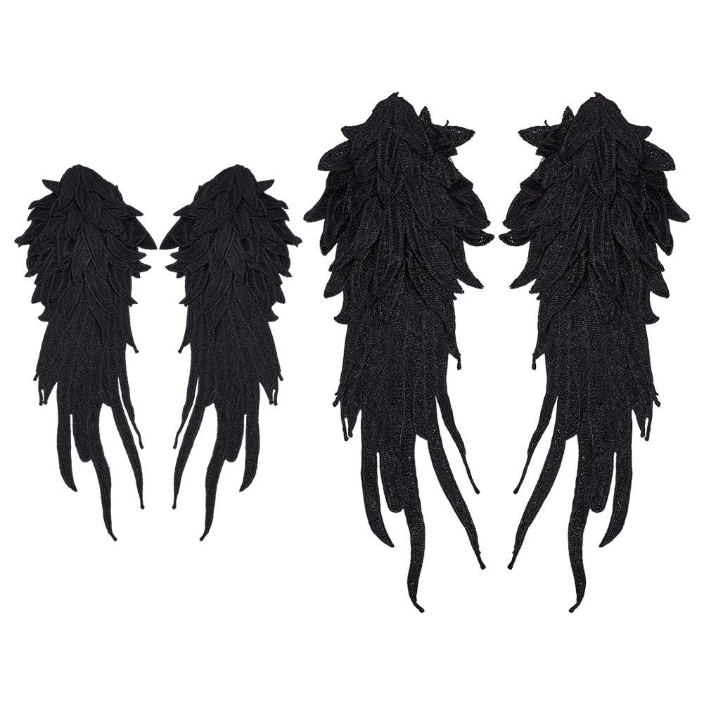 FINGERINSPIRE 2 Pairs Black Angel Wings Lace Applique Sew on Dress Shoulder Badge Ornament Polyester Embroidery Decorative Lace Patch for Party Wedding Evening Dresses 41.5x16.5cm&29.5x11.5cm