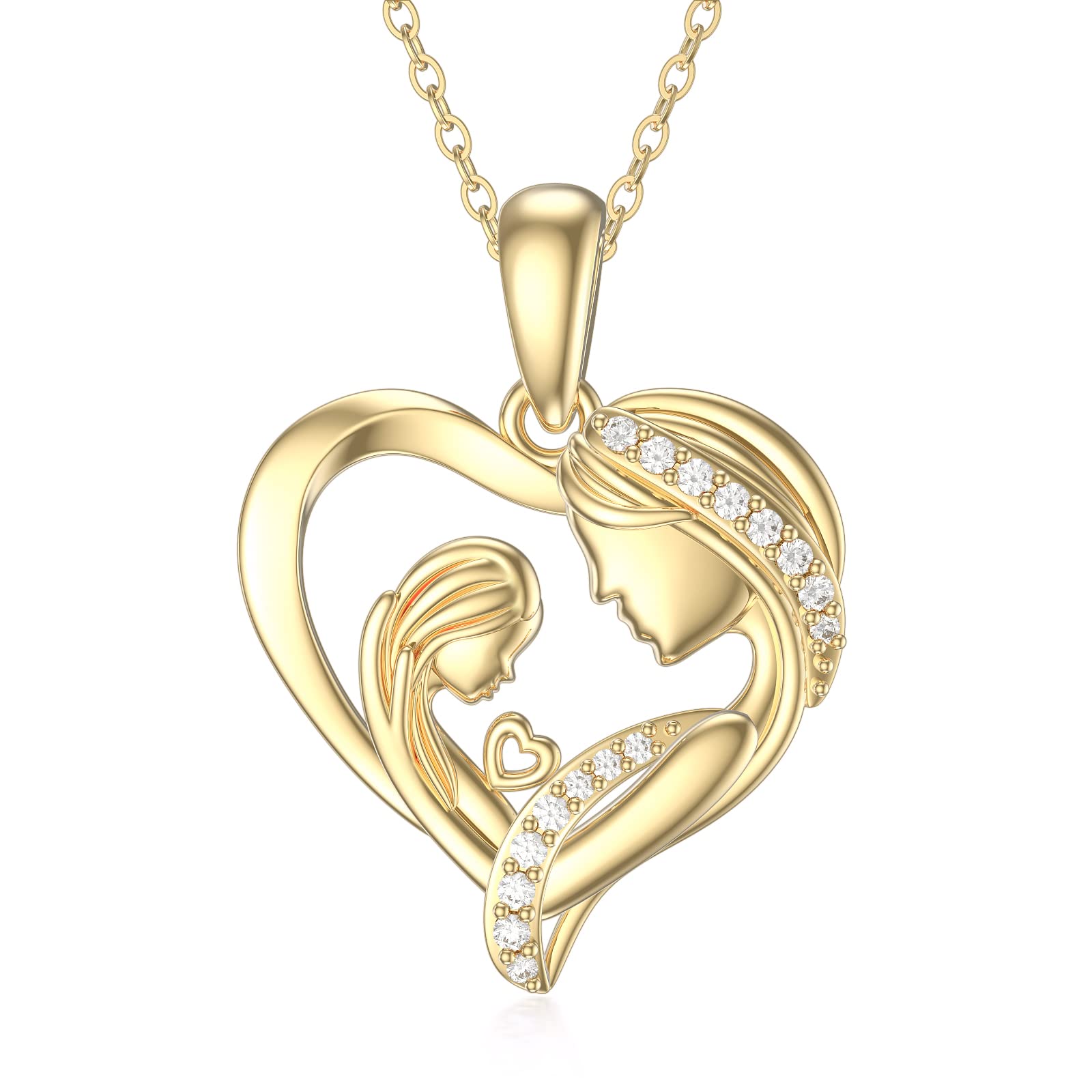 SISGEM 9 ct Gold Heart Necklace, Solid Yellow Gold Mother and Daughter Pendant Necklace, for Mother's Day Women Girls Ladies Mum Sisters, 16"+1"+1"