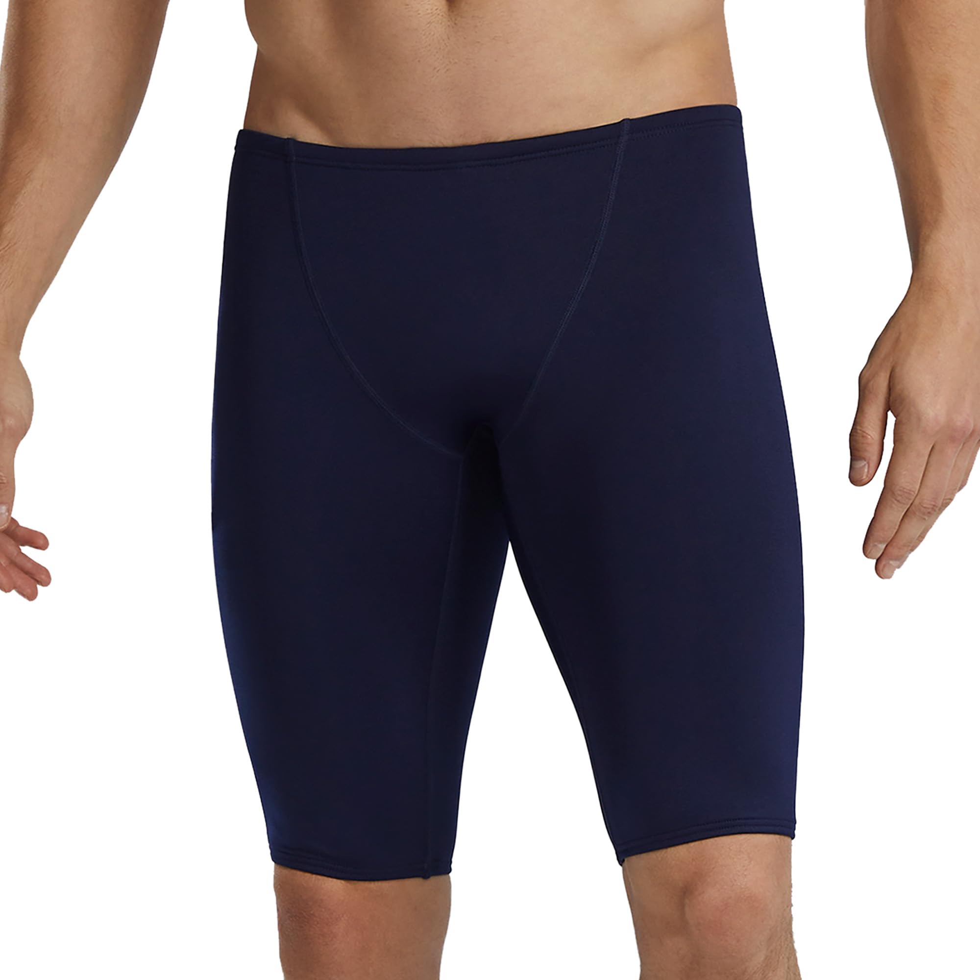 TYR Men's Durafast Elite Solid Jammer Swimsuit, Navy/Logo, 26 Image
