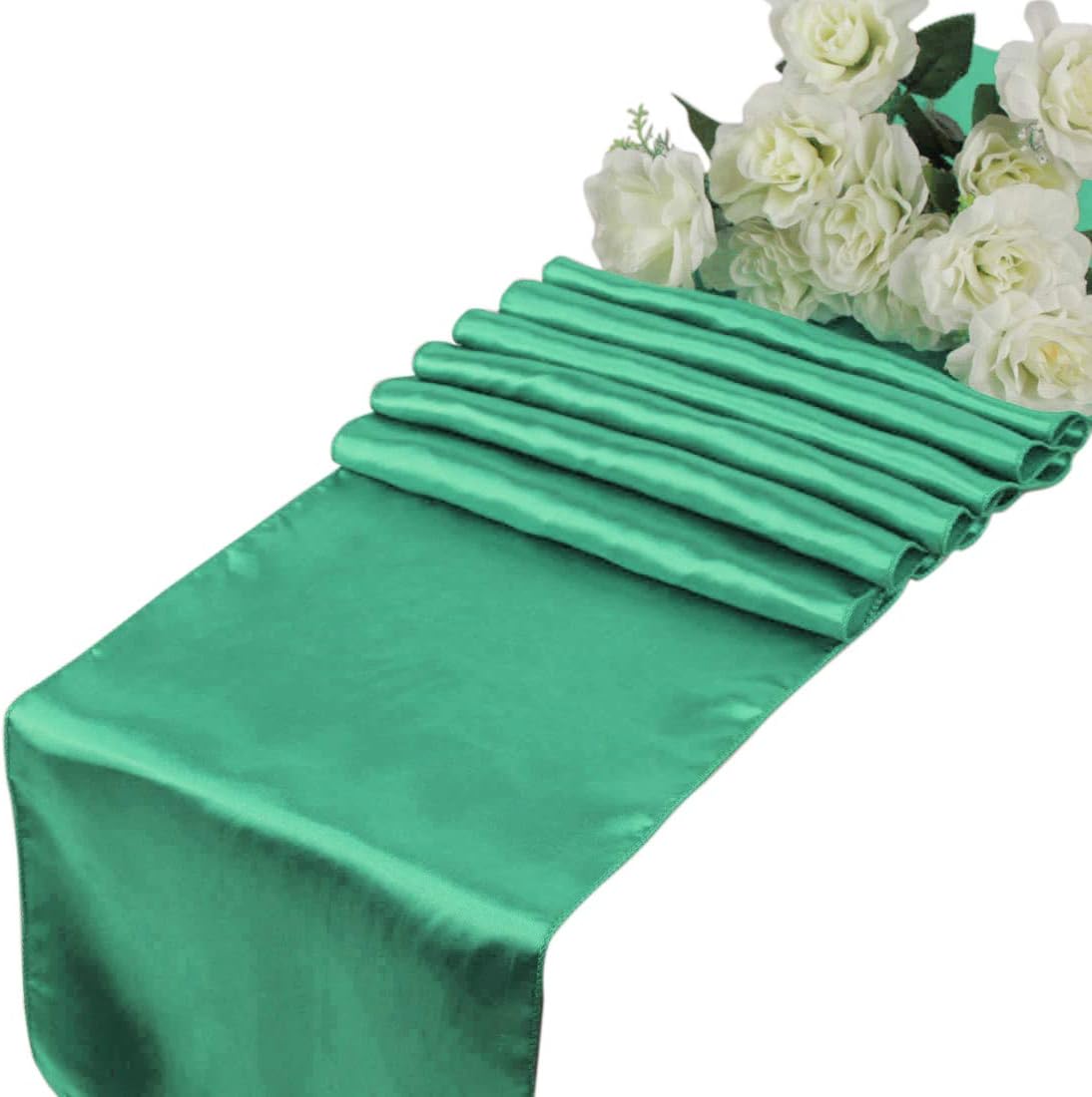 mds Pack of 10 Wedding 12 x 108 inch Satin Table Runner for Wedding Banquet Decoration- Gold: Home & Kitchen